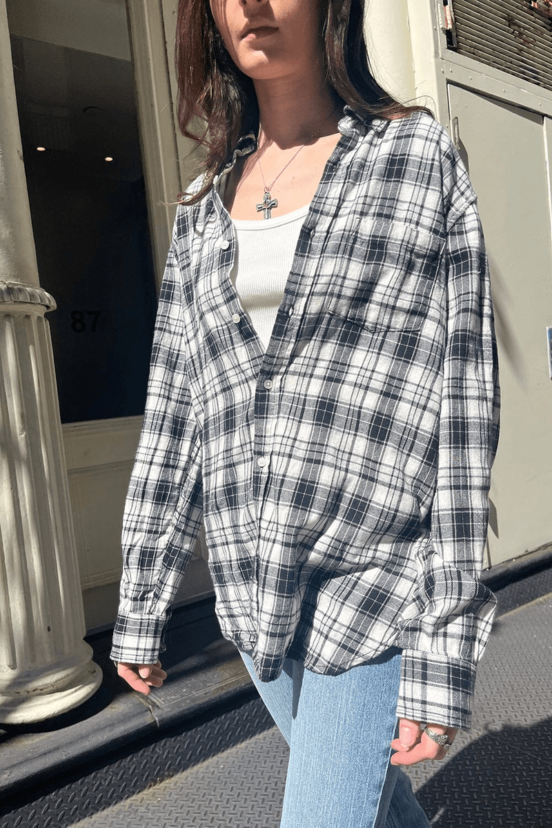 Brandy Melville Hazel Flanelová Košile černobílá Kostka