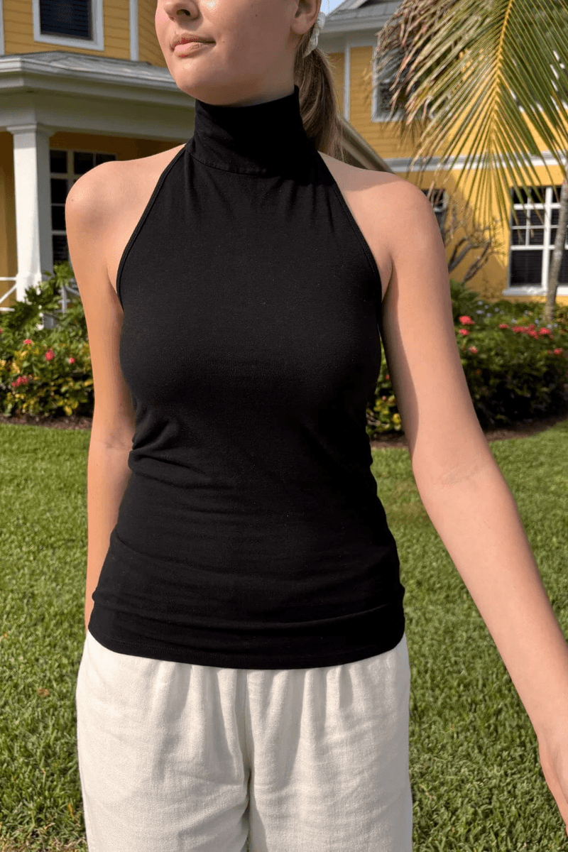 блузка с высоким воротником и завязками на шее черная Brandy Melville