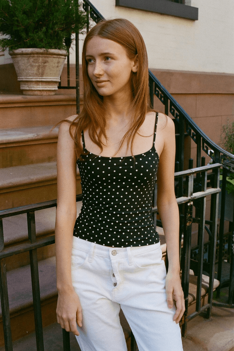 Brandy Melville Skyler Polka Dots Tank Zwart Met Witte Stippen
