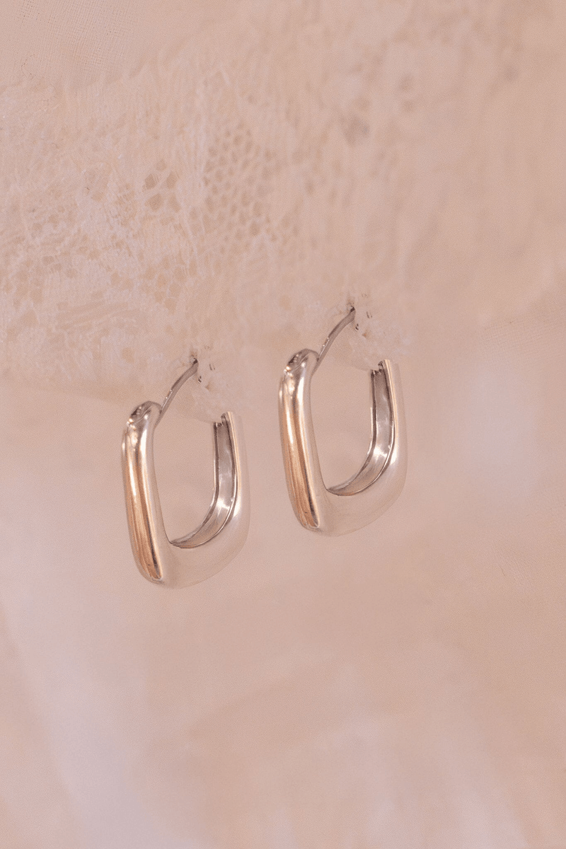 Brandy Melville Sterling Silver Rectangle Hoops Silver