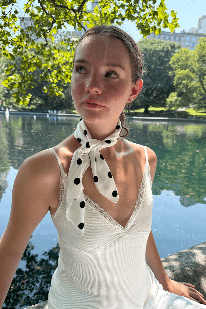 Brandy Melville Polka Dot Scarlett White With Black Polka Dots