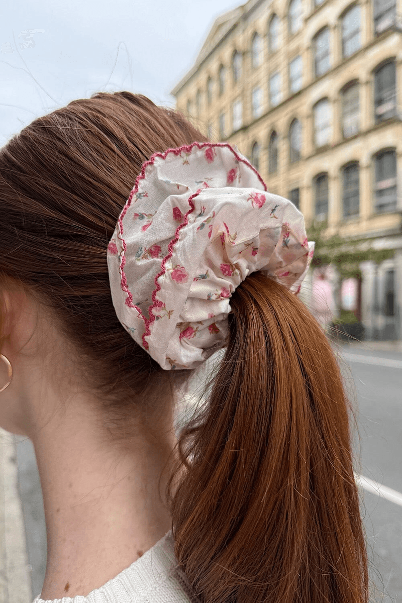 Brandy Melville Floral Frill Scrunchie Pink And Steel Blue Floral