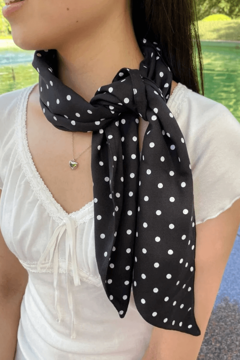 Brandy Melville Polka Dot Scarf Black with White Polka Dots