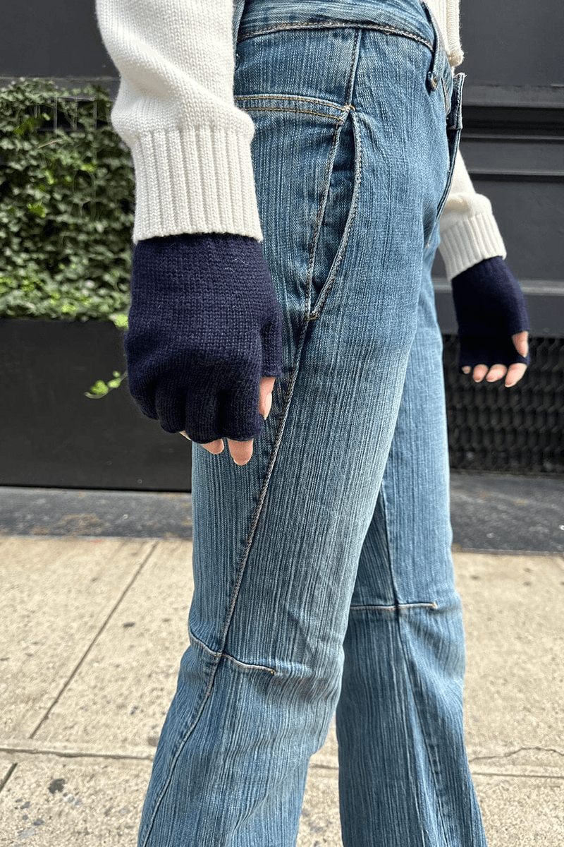 Brandy Melville Fingerless Wool Gloves Navy Blue