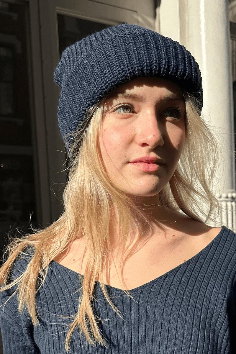 Brandy Melville Knit Beanie Navy Blue