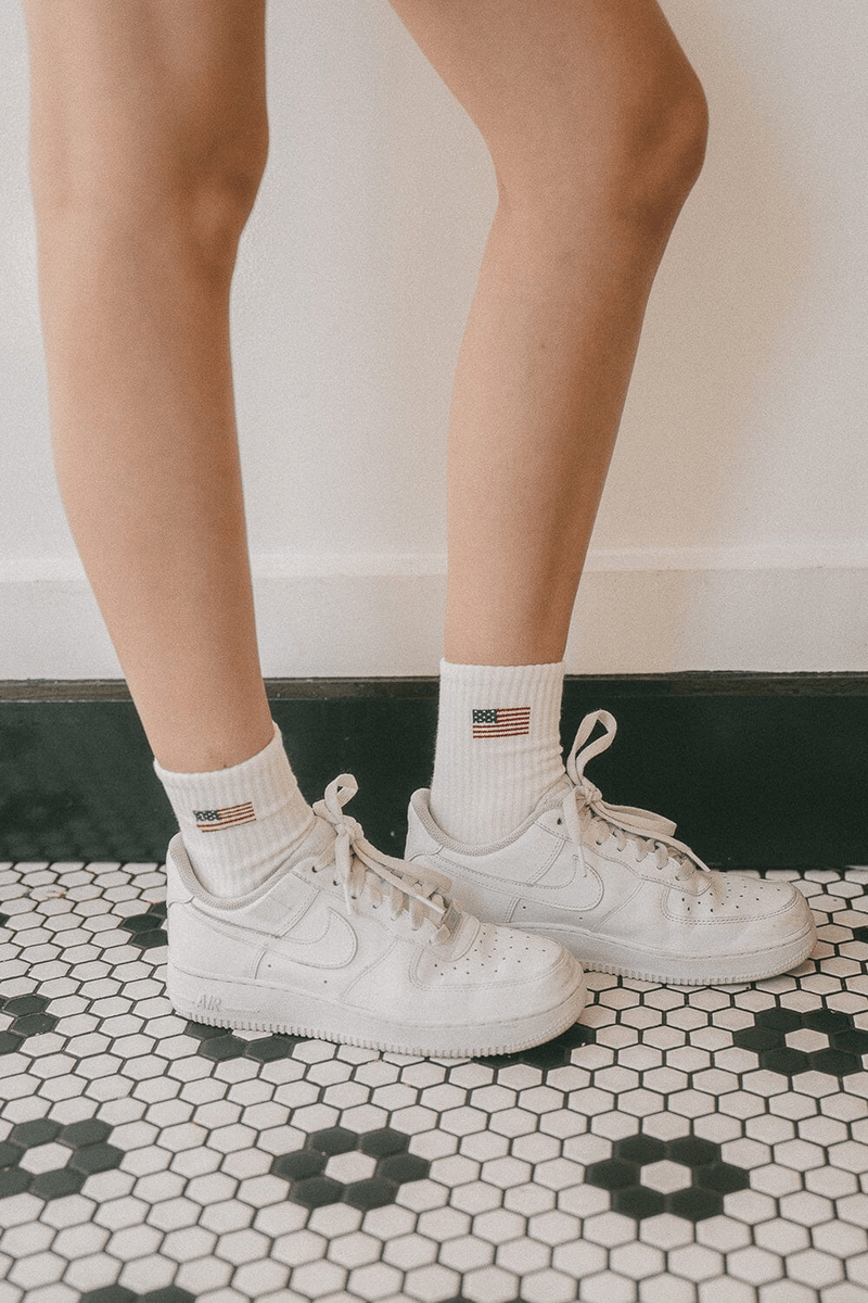 Brandy Melville American Flag Crew Socks White