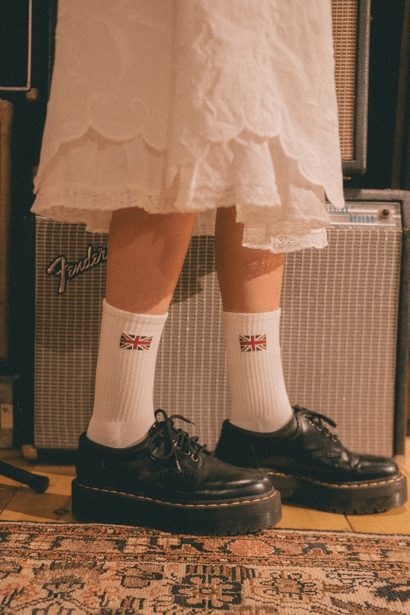 Brandy Melville Union Jack Crew Socks White