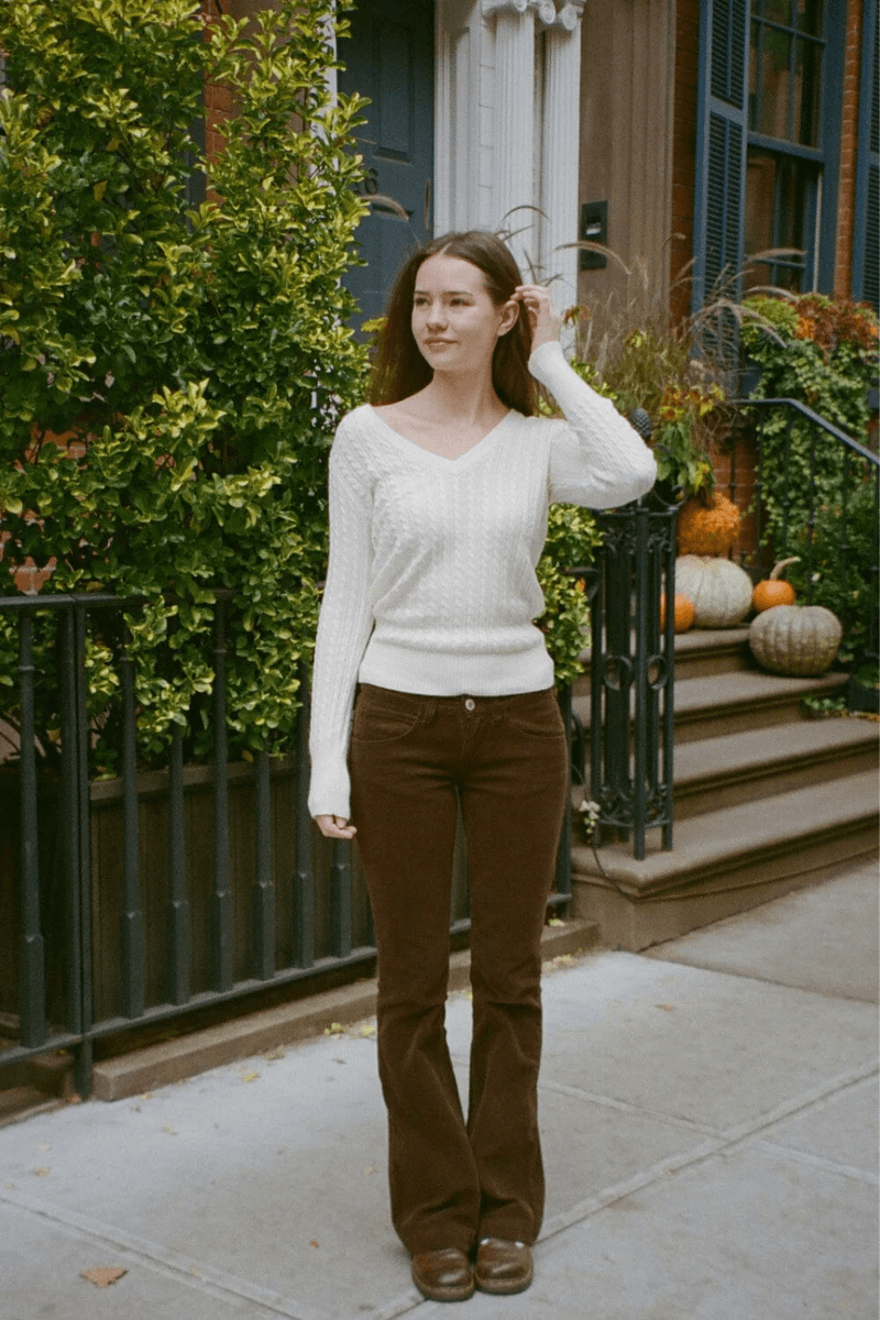 Brandy Melville Annie Kordové Kalhoty čokoládově Hnědé