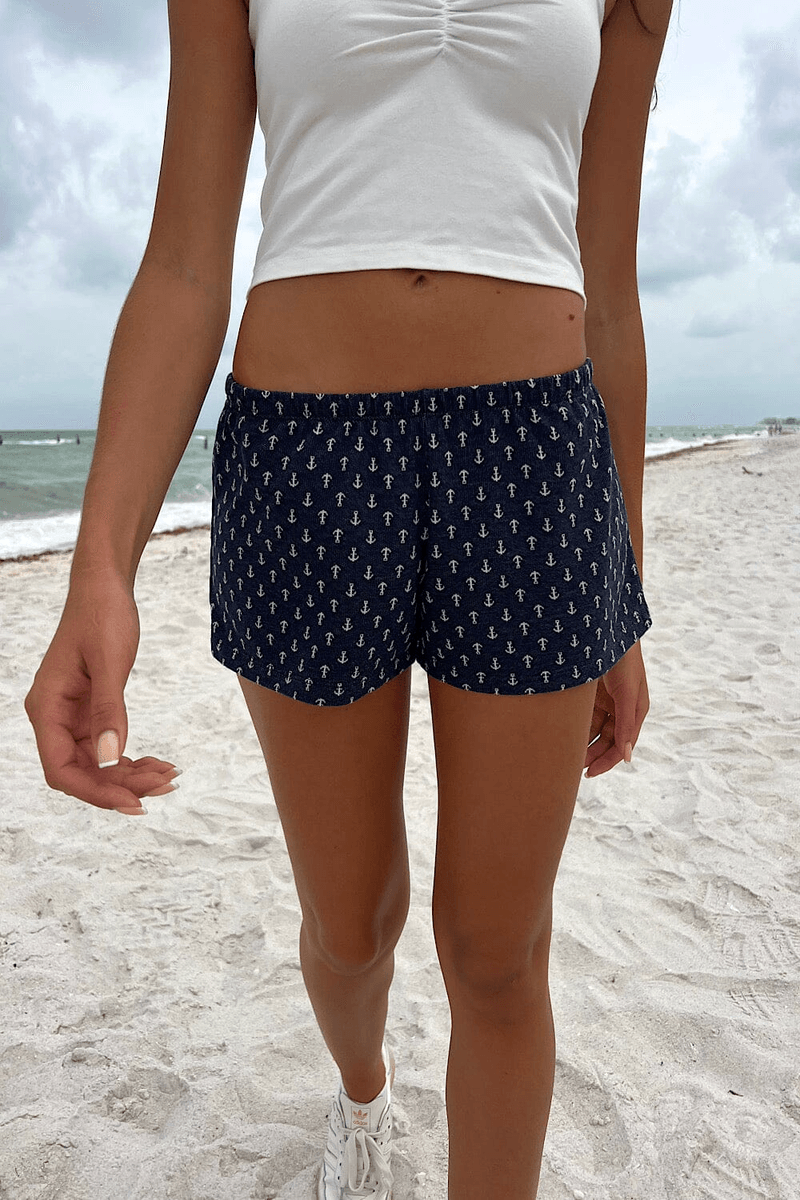 Brandy Melville Emery Anchor Shorts Navy Blue with White Anchor