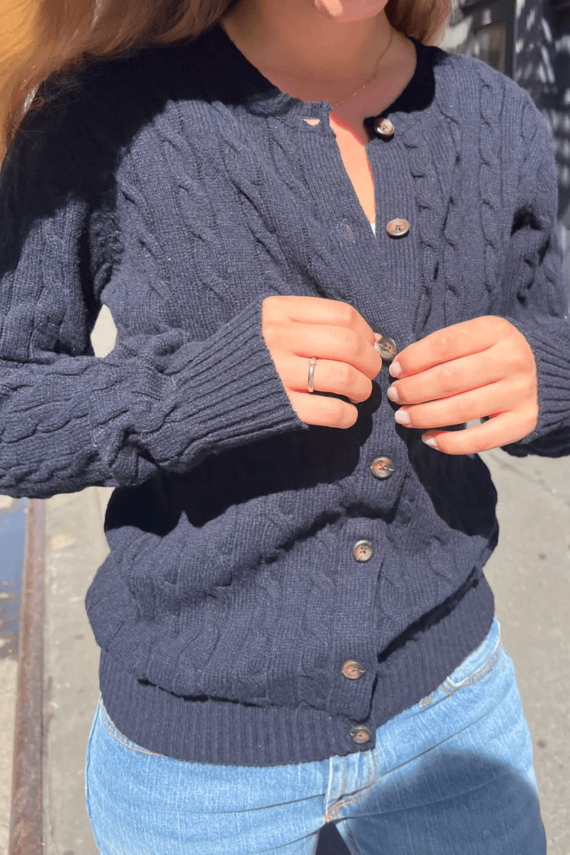 Brandy Melville Olsen Wool Cable Knit Cardigan Biru Navy