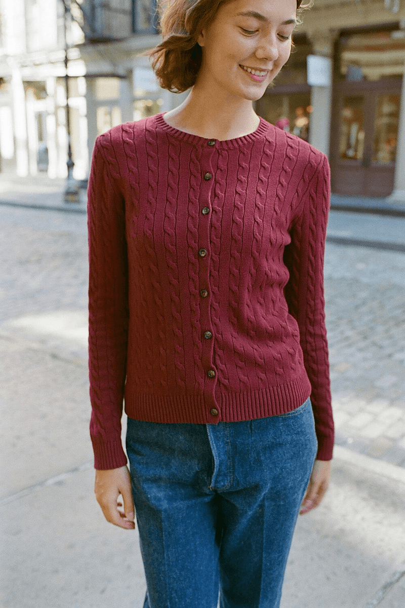 Brandy Melville Amalie Pletený Cardigan Burgundský