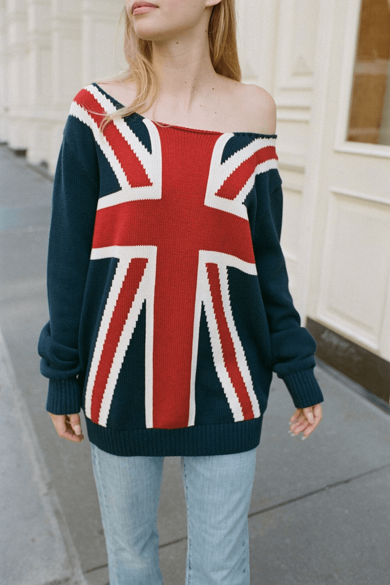 Brandy Melville Nico Sweater Bendera Inggris Biru Navy