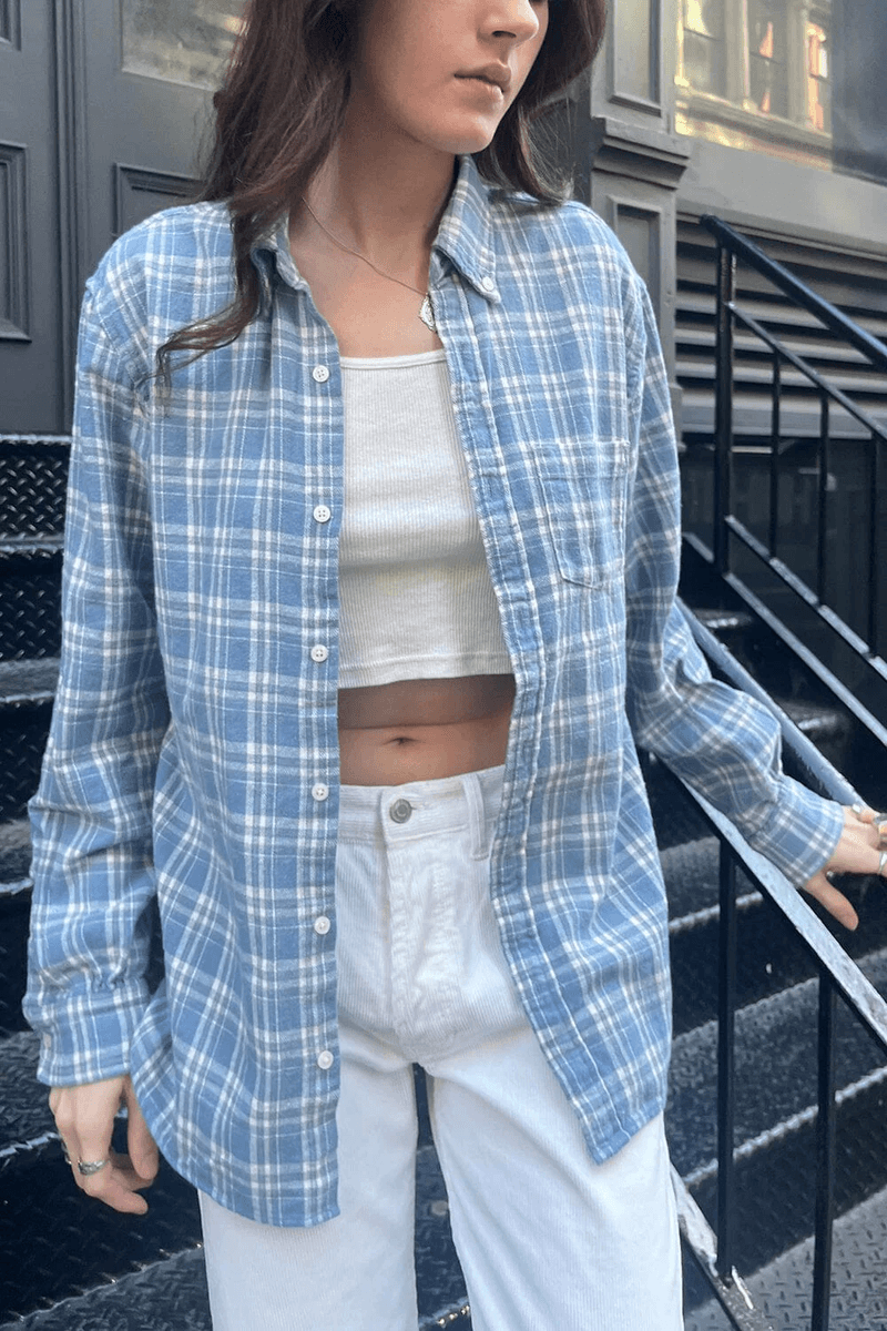 Brandy Melville Top De Flanela Hazel Azul Celeste E Xadrez Branco (não Habilitar) Ok