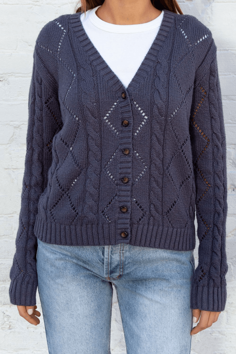 Brandy Melville Louise Rajutan Sweater Biru Navy Pudar Gelap