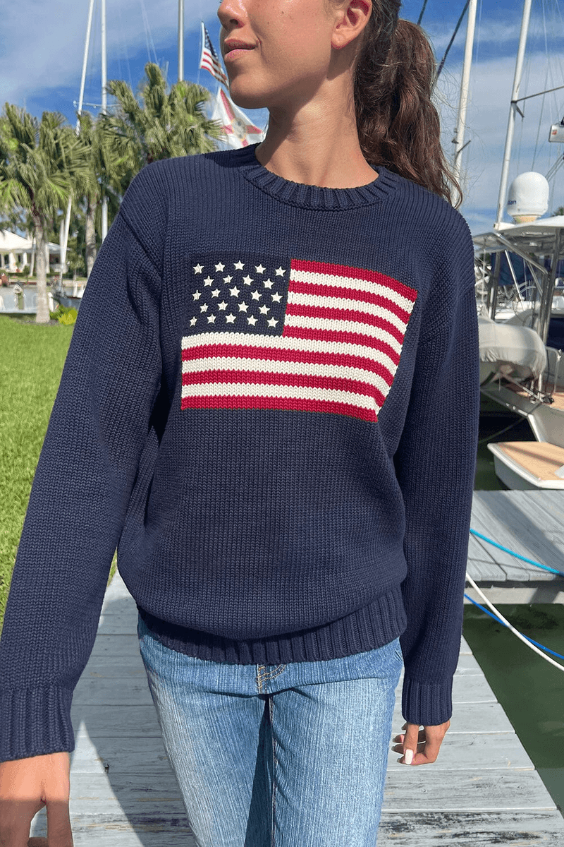 Brandy Melville Nico Sweater Bendera Amerika Biru Navy