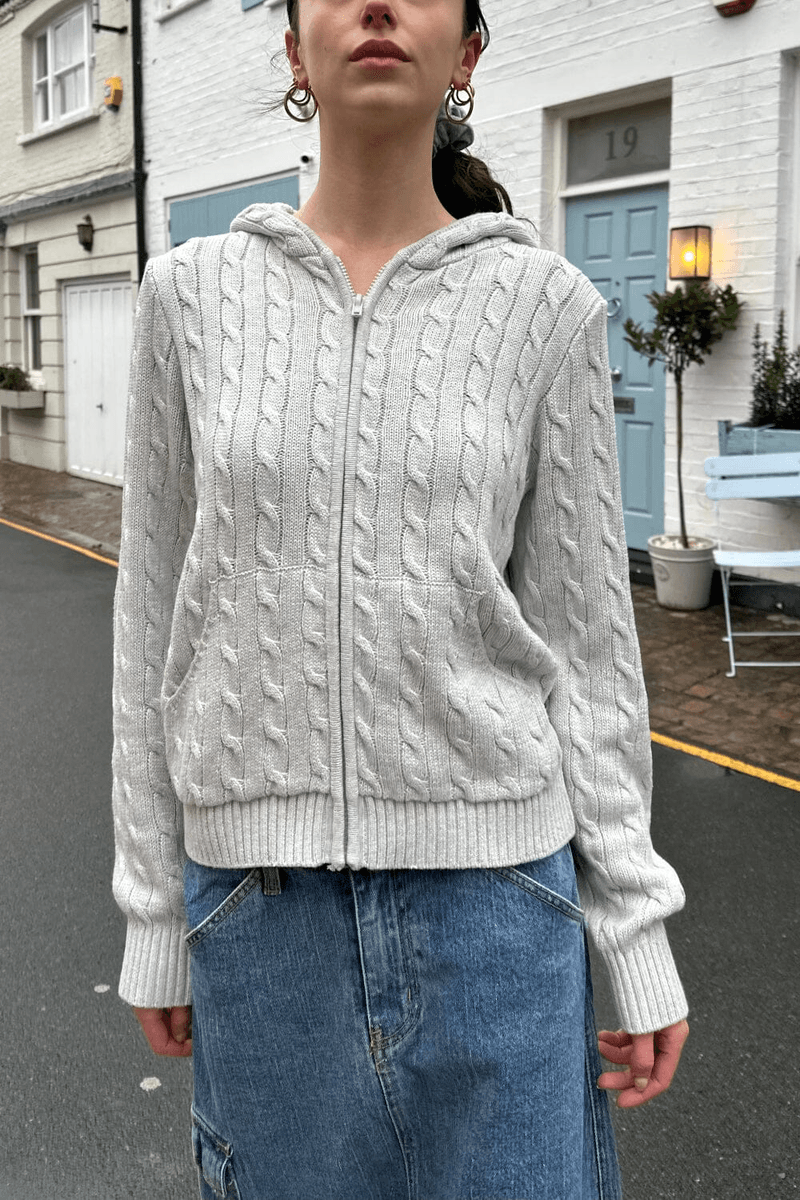 Sweater à Zip En Tricot Cable Ayla De Brandy Melville Gris Argent