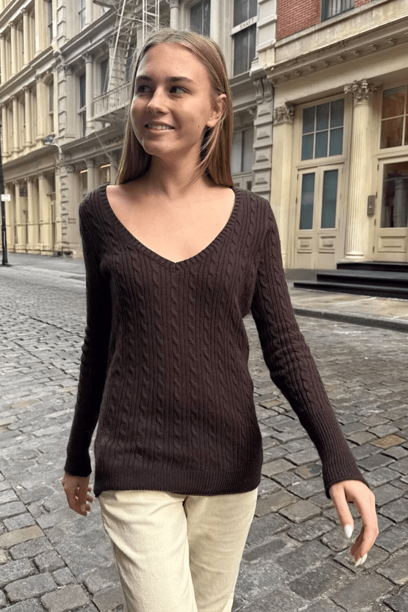 Brandy Melville Ida Wol Kabel Rajut Sweater Mocha