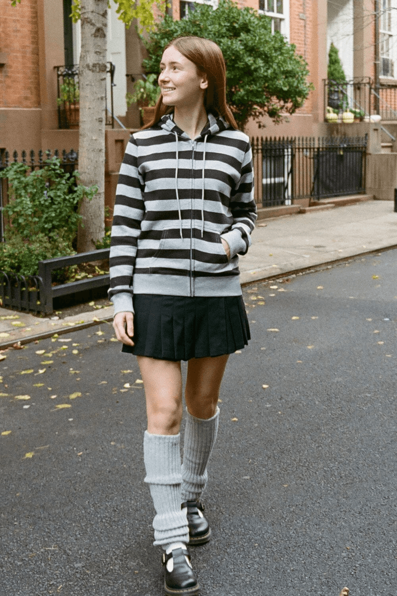 Brandy Melville Christy Gestreepte Hoodie Zwart Grijze Strepen