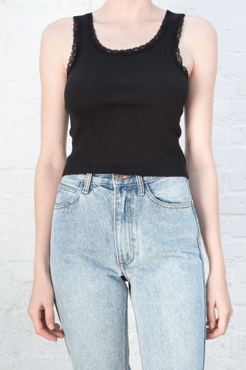 Brandy Melville Ronnie Rib Krajkový Top černý