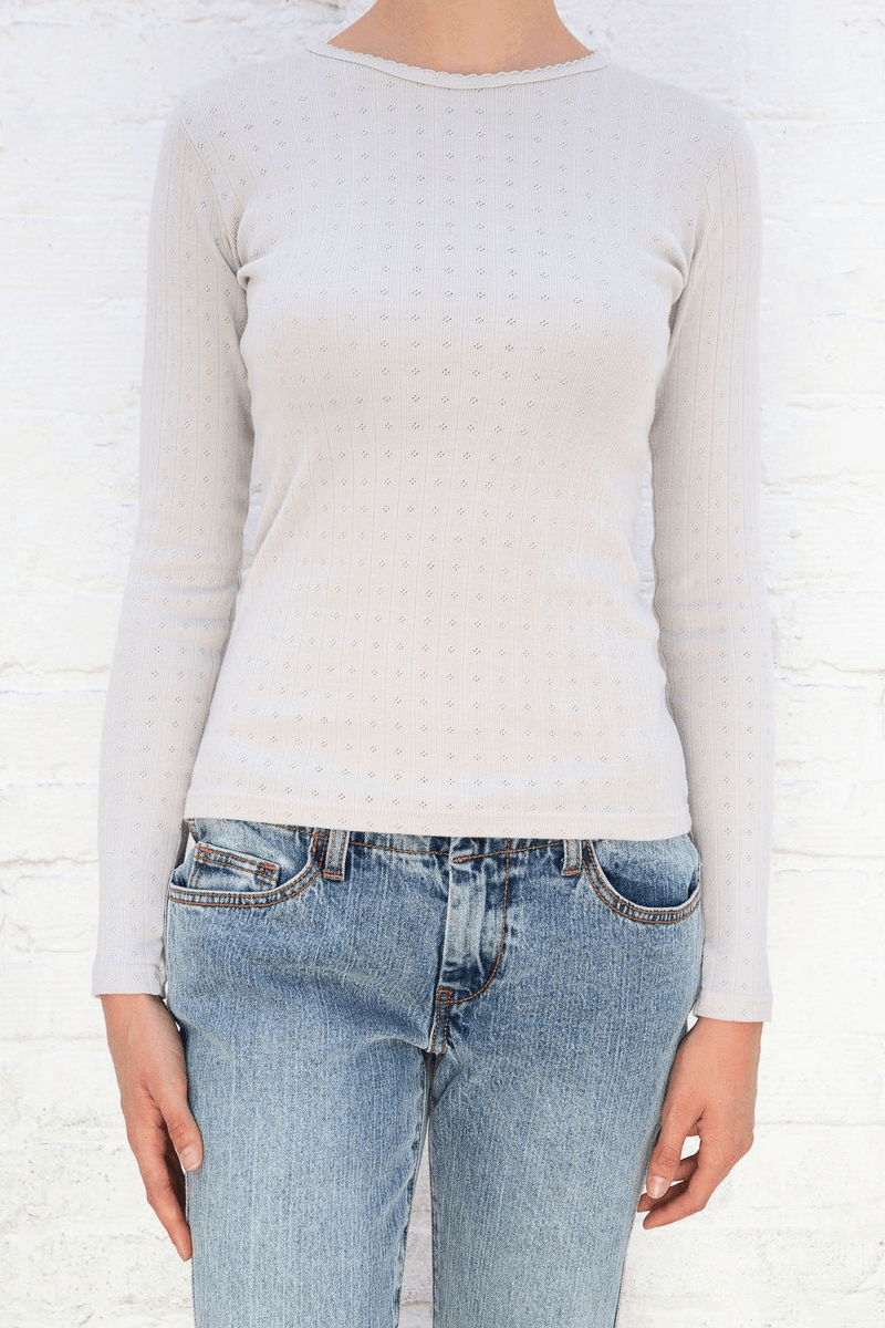 Brandy Melville Leah Scallop Eyelet Top Béžová (nepovolovat) Ok