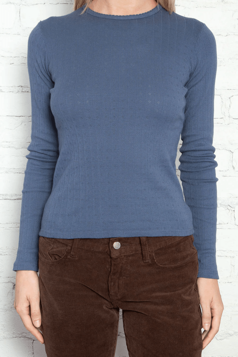 Brandy Melville Leah Scallop Eyelet Top Námořnická Modrá (nepovolovat) Ok