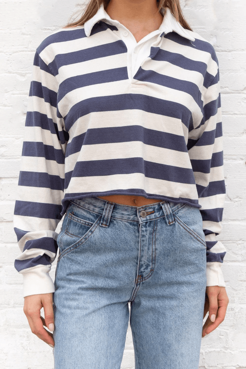 Brandy Melville Evelyn Top Ivoor Met Blauwe Strepen
