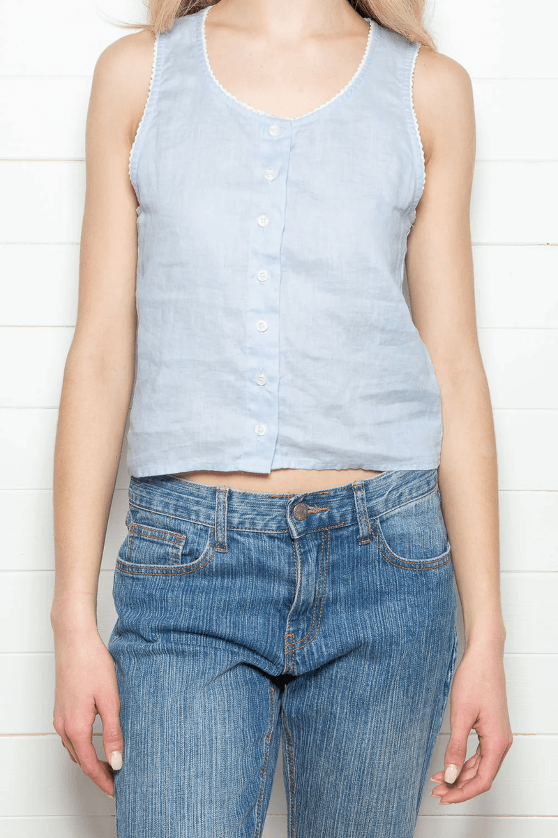 Brandy Melville Naomi Linnen Tank Lichtblauw