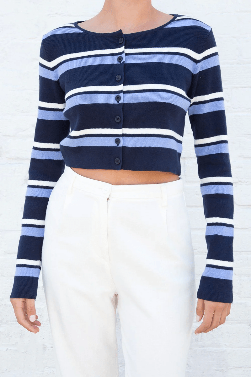 Brandy Melville Athelia Rajutan Garis Atas Navy Putih Biru Muda