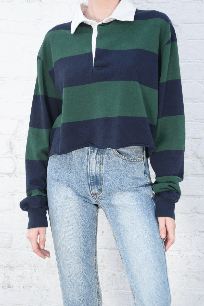 Brandy Melville Evelyn Thick Stripe Top Navy Blue And Dark Green Stripes