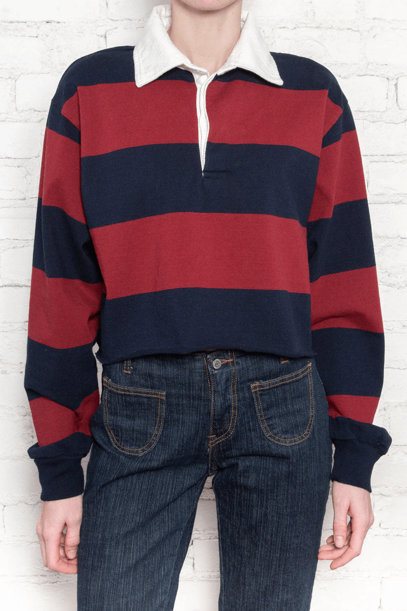 Brandy Melville Evelyn Thick Stripe Top Burgundy Blue Stripes