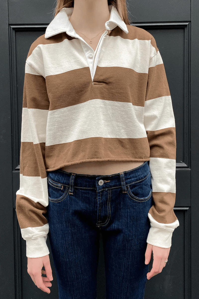 Brandy Melville Evelyn Thick Stripe Top Ivory with Brown