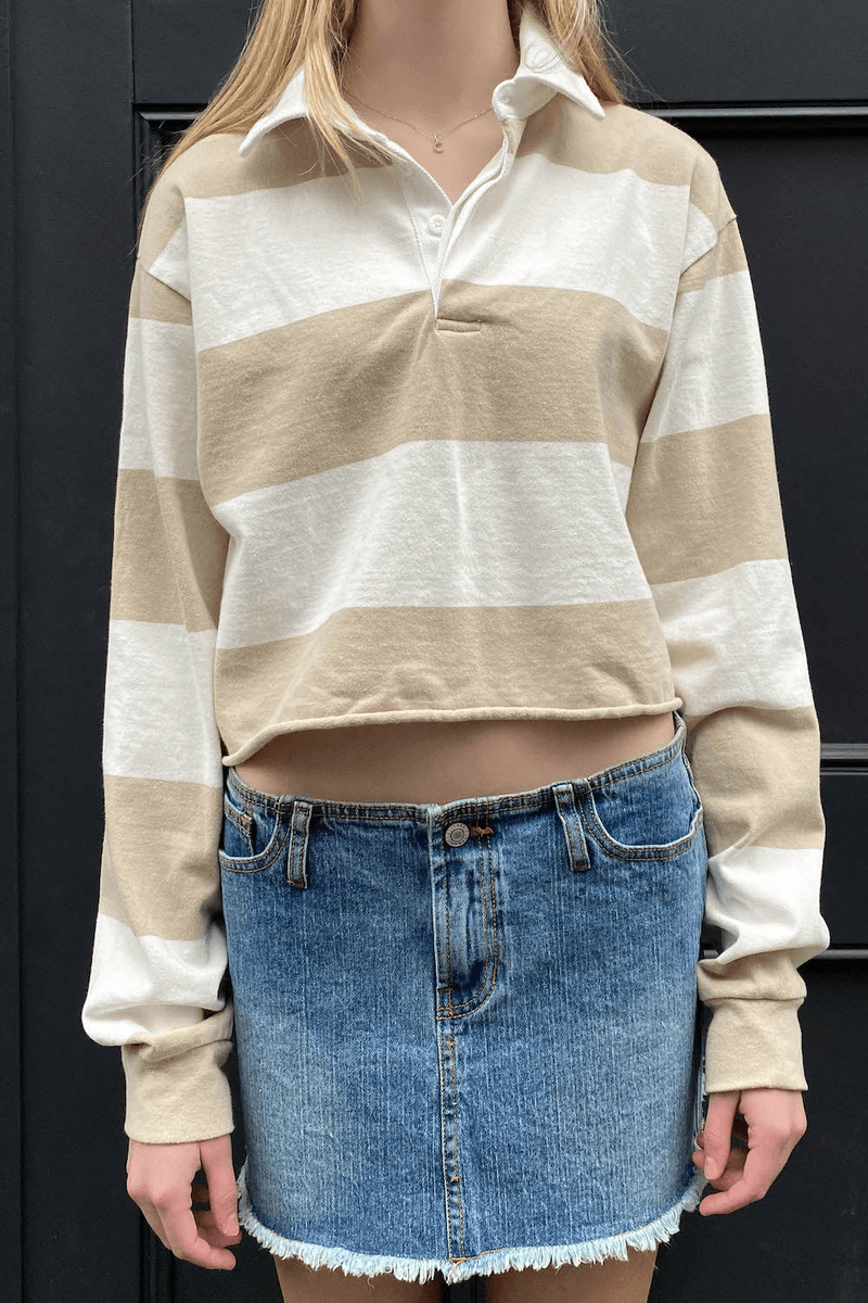 Brandy Melville Evelyn Atasan Garis Tebal Latte Garis Putih