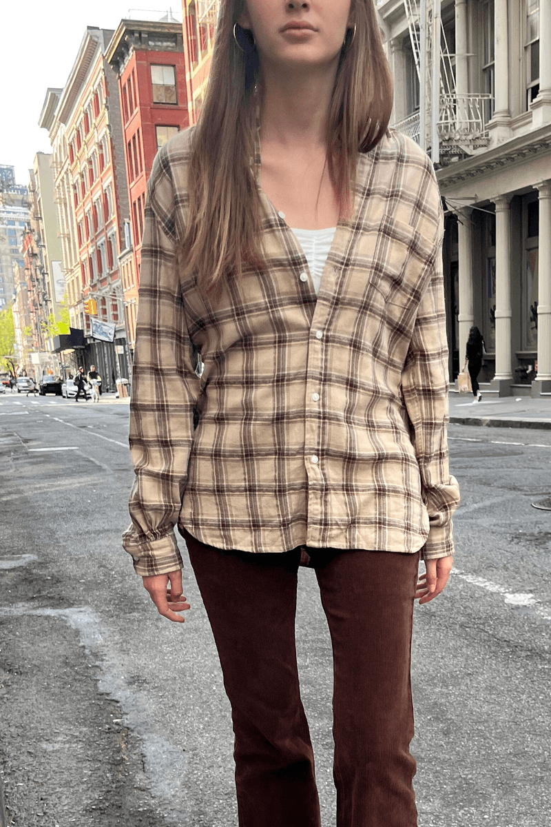 Brandy Melville Hazel Flanelová Košile Tan Hnědá Zelená Oranžová Kostka (nepovolovat) Ok