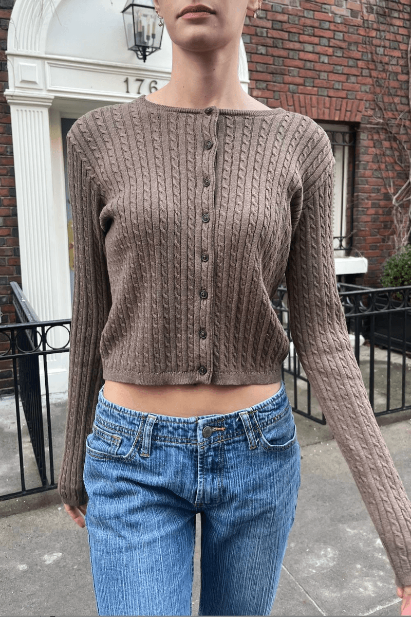 Brandy Melville Zoe Cable Knit Cardigan Dark Brown