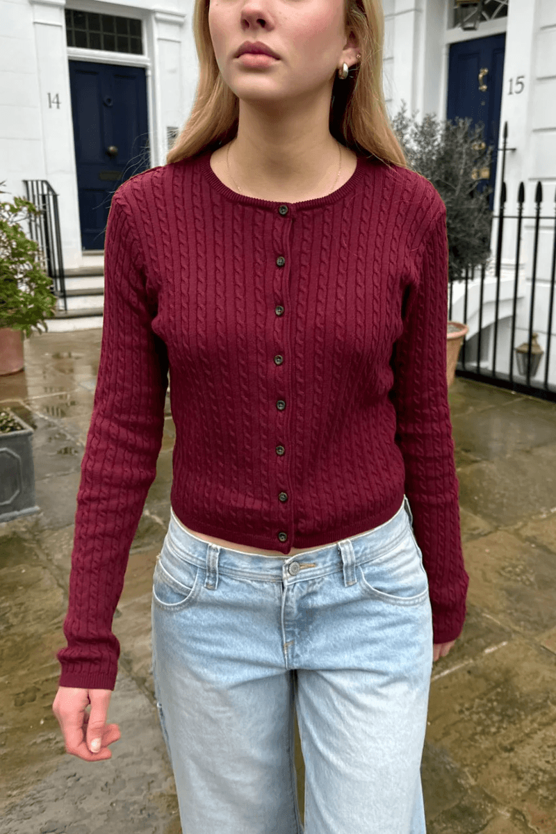 Brandy Melville Zoe Pletený Cardigan Burgundský