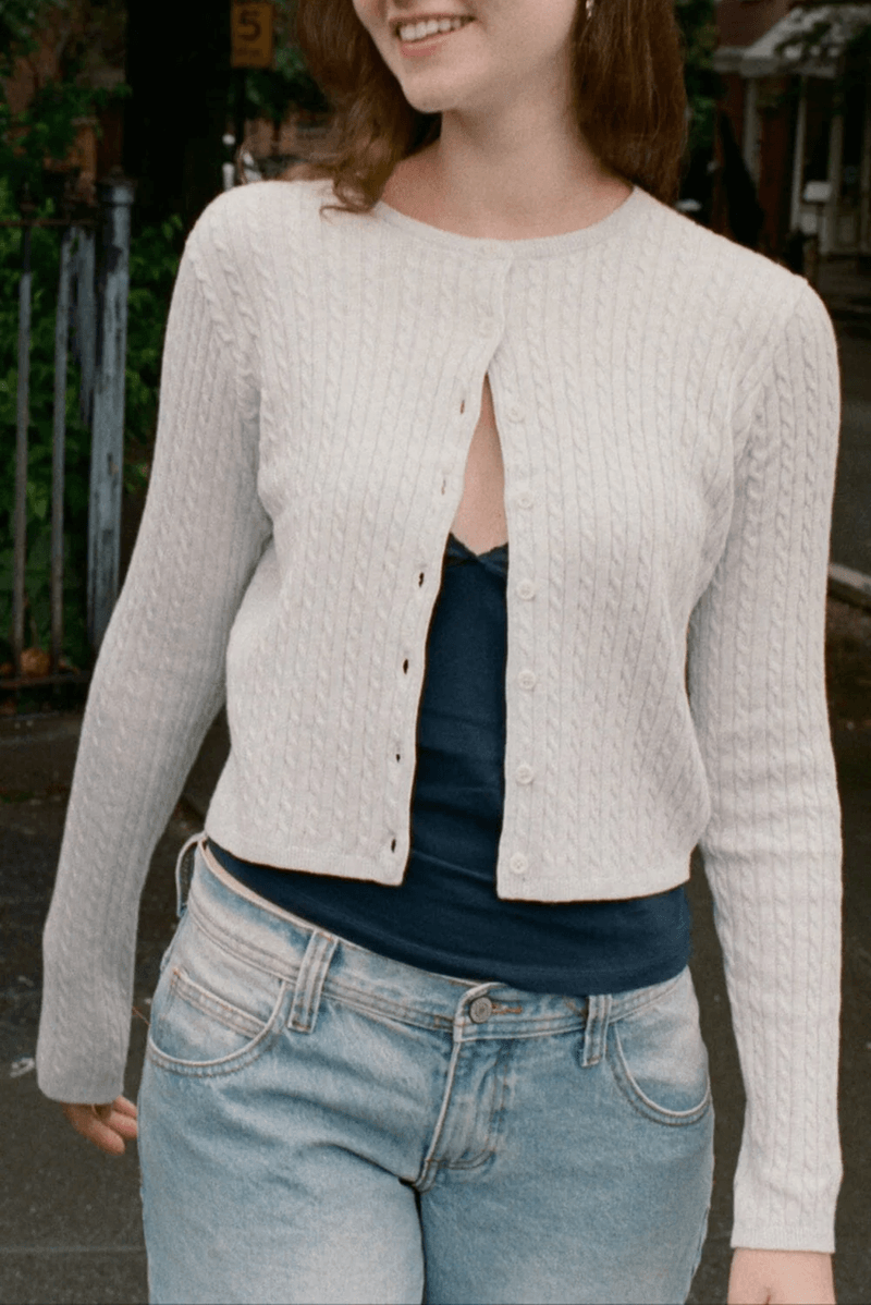 Brandy Melville Zoe Pletený Cardigan Světle šedý