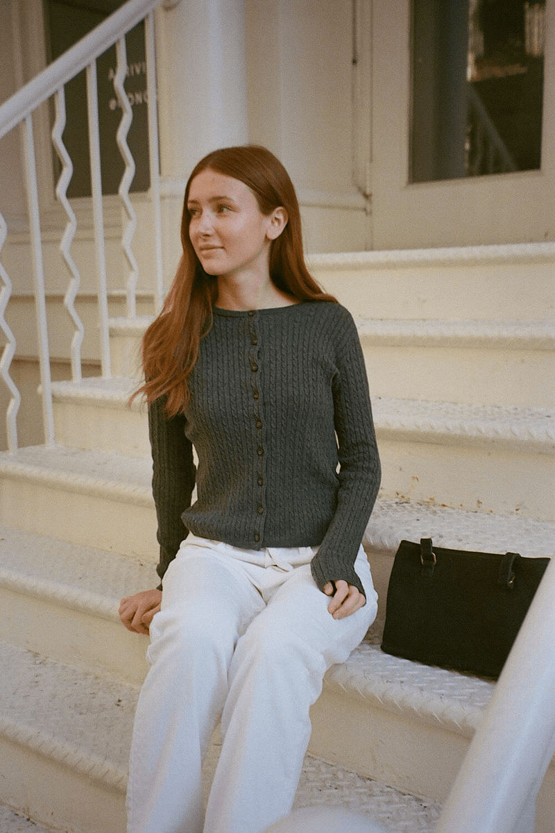 Brandy Melville Zoe Pletený Kardigan Tmavě šedý