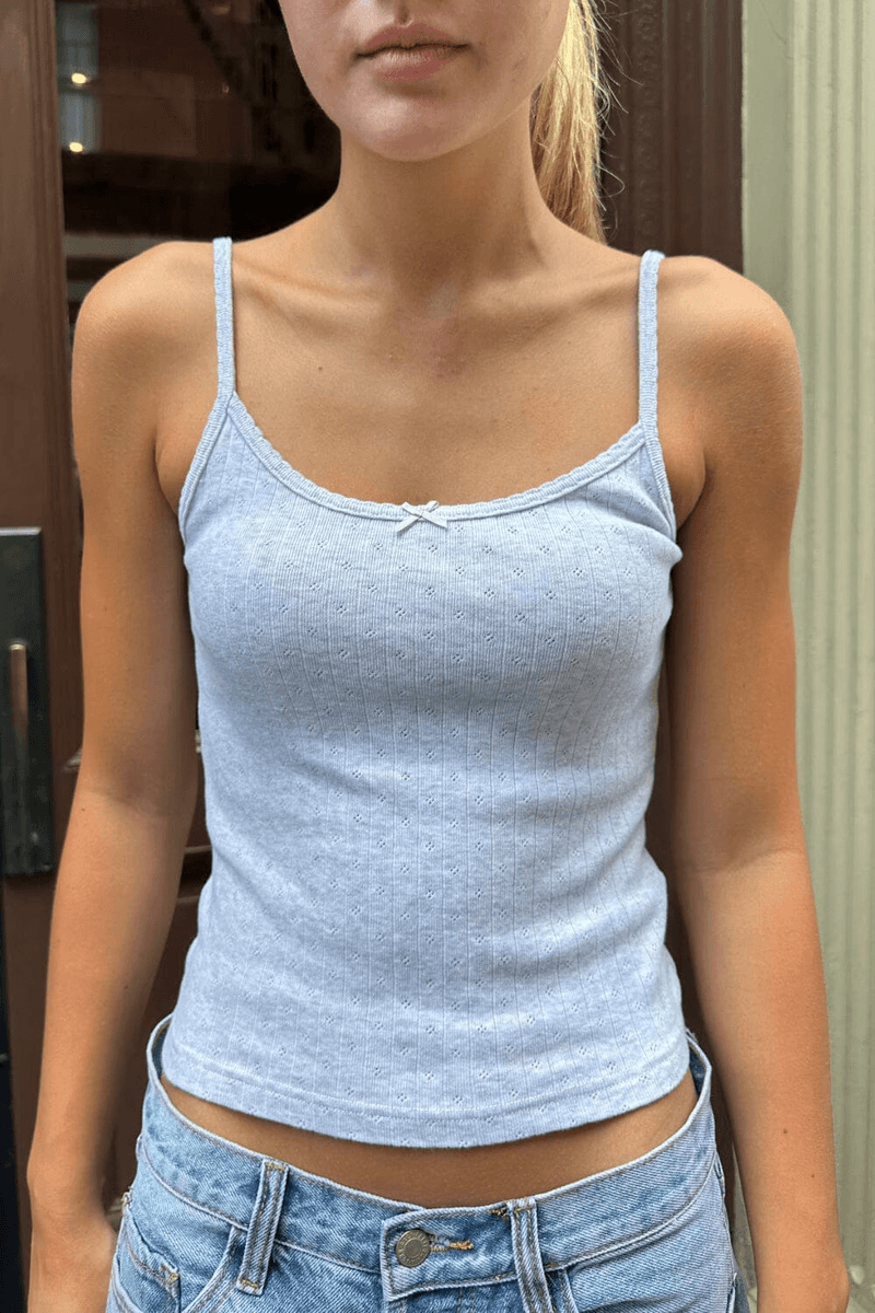 Brandy Melville Skylar Eyelet Tank Stříbrně šedá