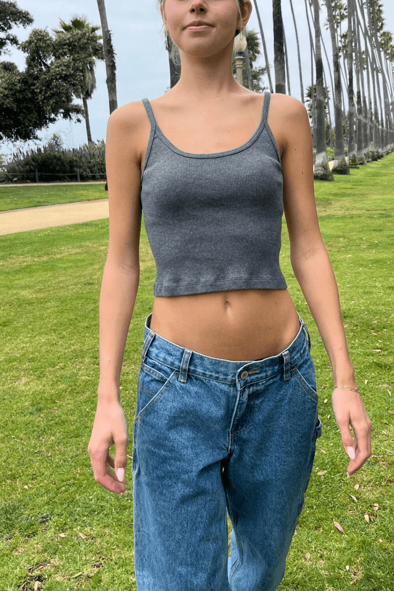 Brandy Melville Beyonca Crop Tank Tmavě šedá Melírovaná