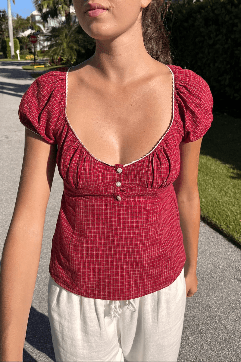 Brandy Melville Blair Rutete Topp Rød Og Hvit Rutete