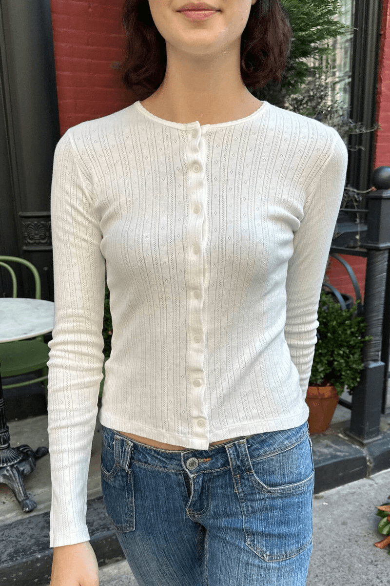 Brandy Melville Zelly Eyelet Top Bílá