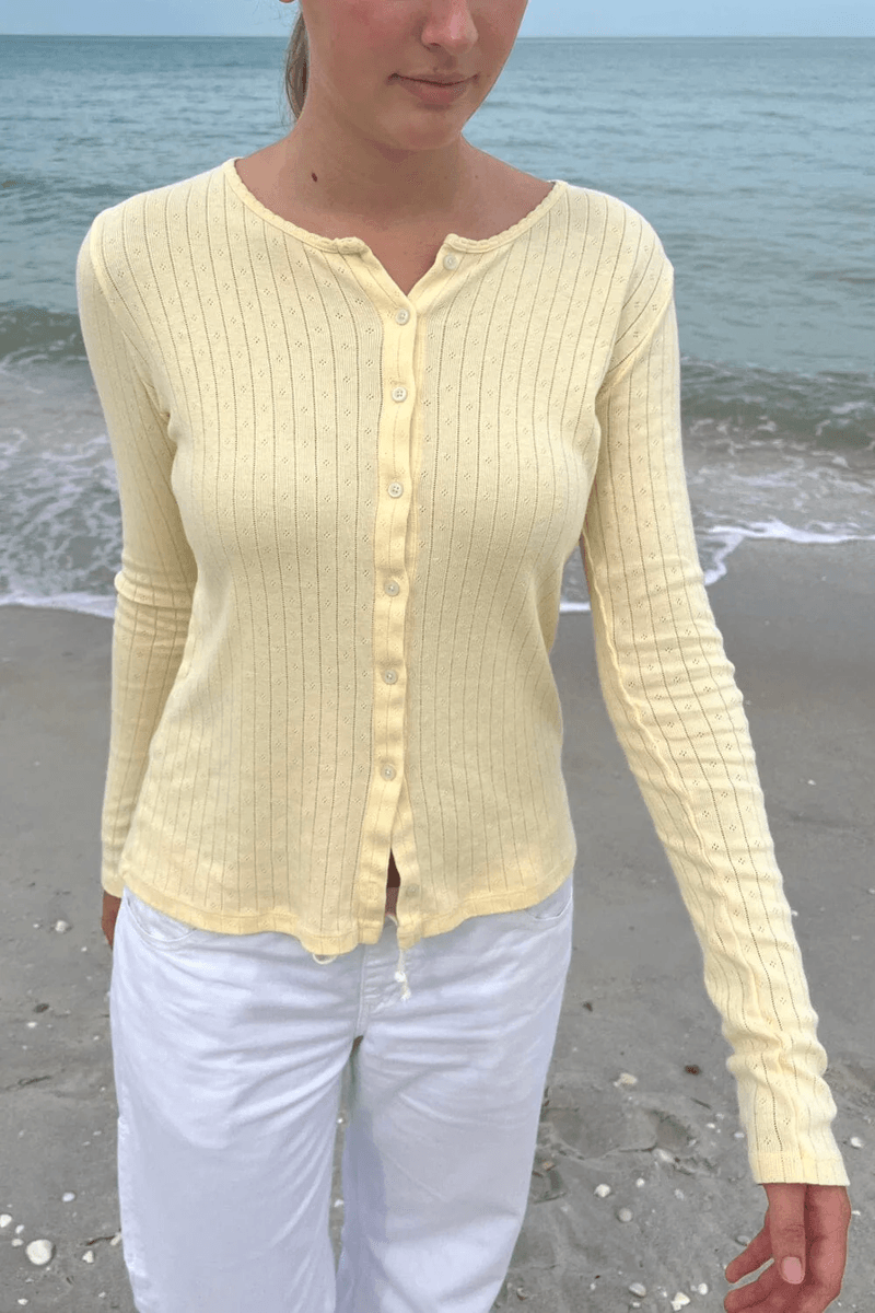 Brandy Melville Zelly Eyelet Top Pastel žlutá