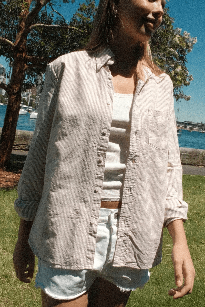 Brandy Melville Stephanie Stripe Top Garis-garis Merah Muda Dan Putih