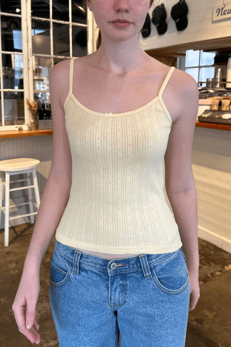 Brandy Melville Skylar Eyelet Tank Pastel žlutá