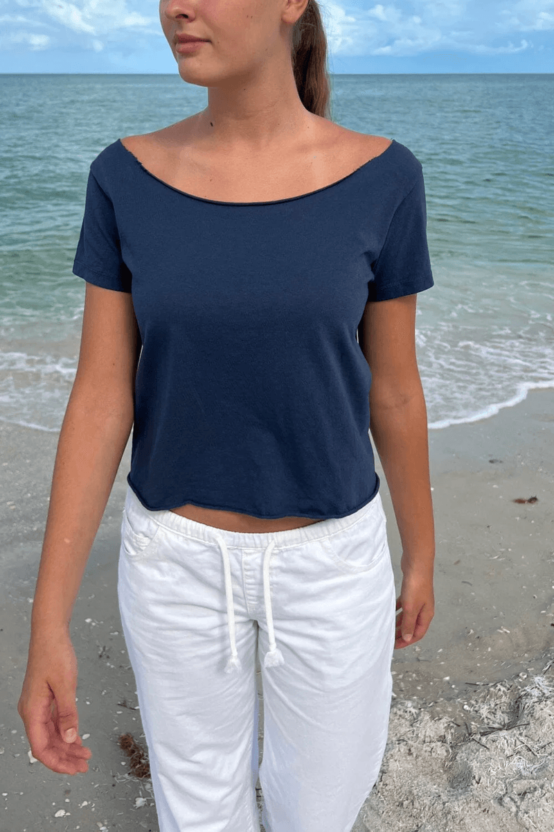 Brandy Melville Robyn Atasan Off The Shoulder Biru Pudar