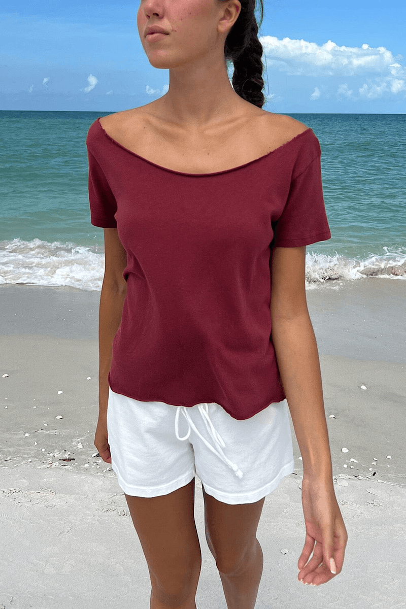 Brandy Melville Robyn Atasan Off The Shoulder Burgundy