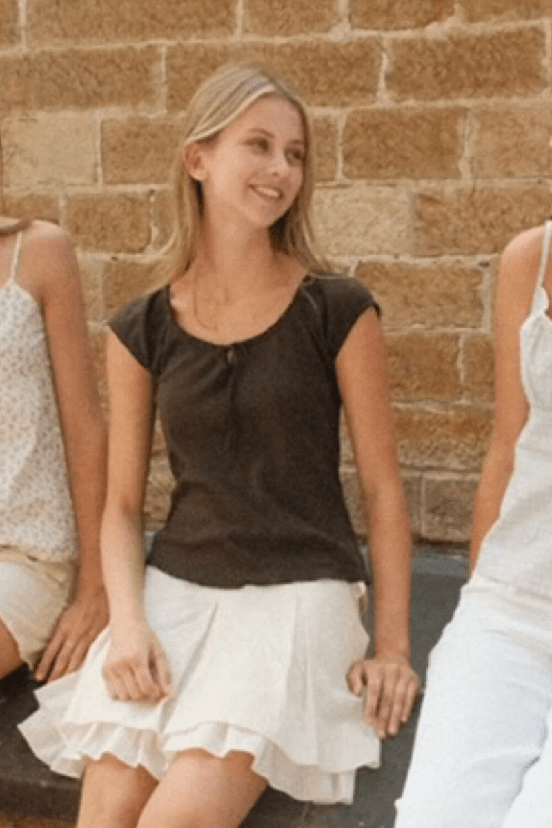 Brandy Melville Noa Eyelet Top Mocha