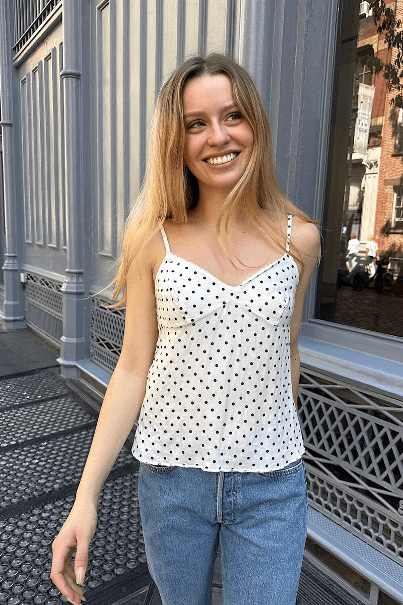 Brandy Melville Gabriela Tank Bílý S Námořnickými Puntíky