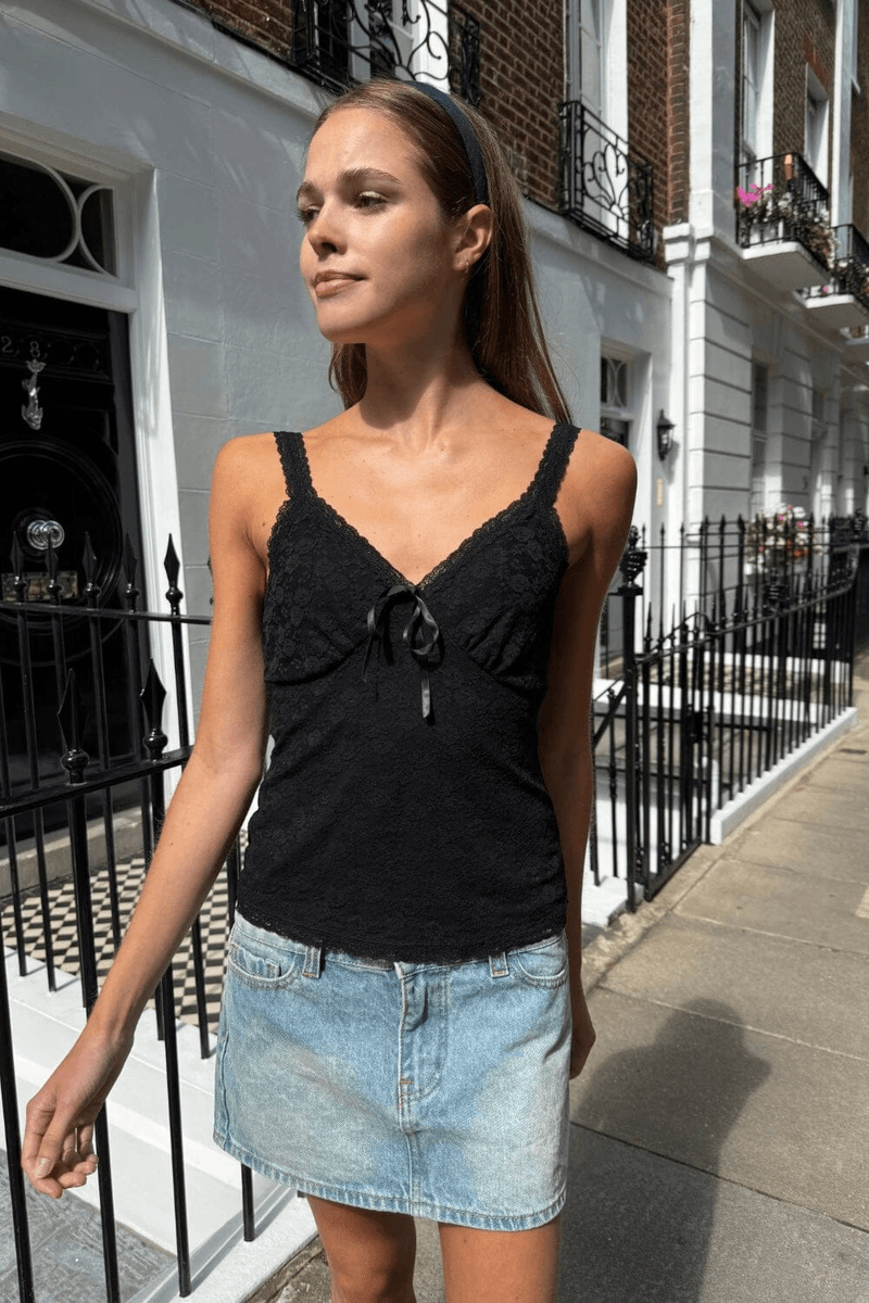 Brandy Melville Amara Nėrinių Marškinėliai Juodi