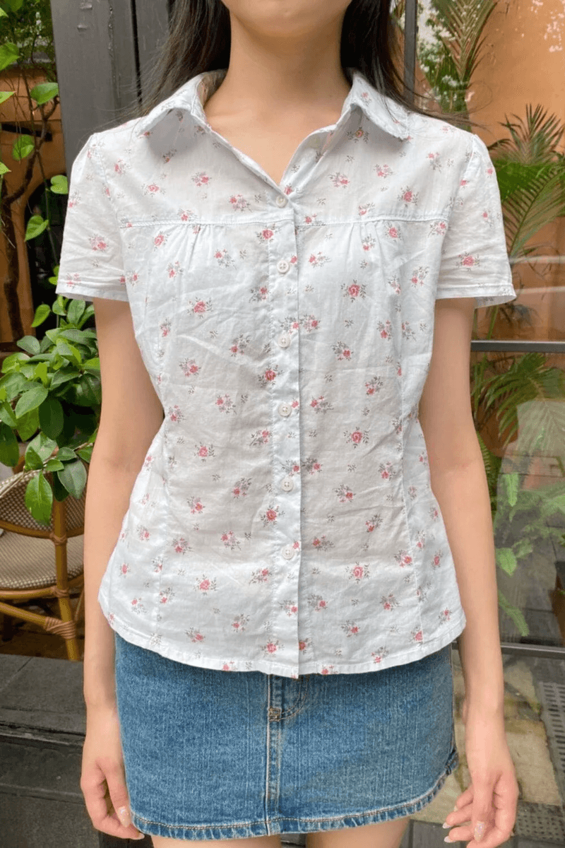 Brandy Melville Teagan Bunga Atasan Merah Muda Dan Biru Baja Floral